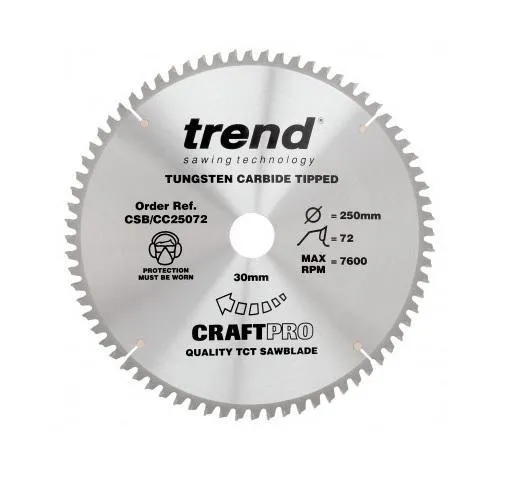 Trend CSB/CC25072 TCT Craft Saw Blade Crosscut 250mm x 72T x 30mm