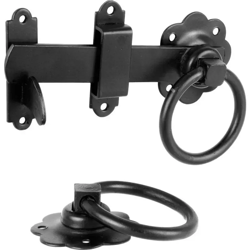 Plain Ring Gate Latch Black 150mm