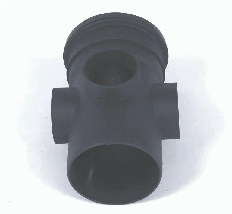 110mm Push-Fit Soil Single Socket Triple Boss Pipe - Cast Iron Effect