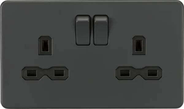 Screwless 13A 2G DP switched socket – Anthracite
