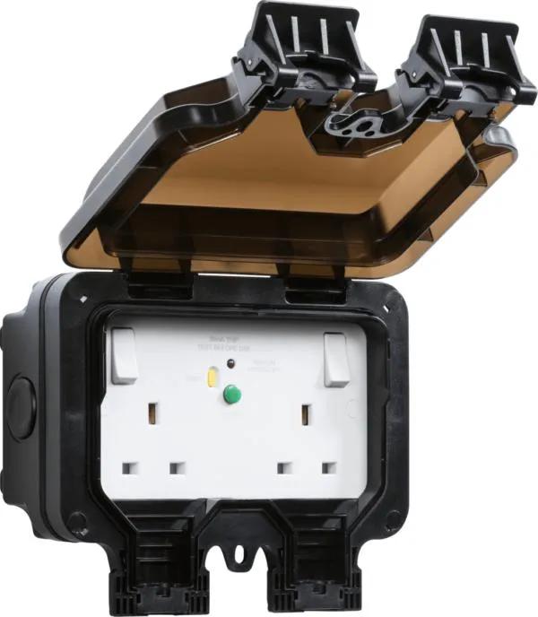Weatherproof IP66 13A 2G DP RCD Switched Socket – Type A (30mA)