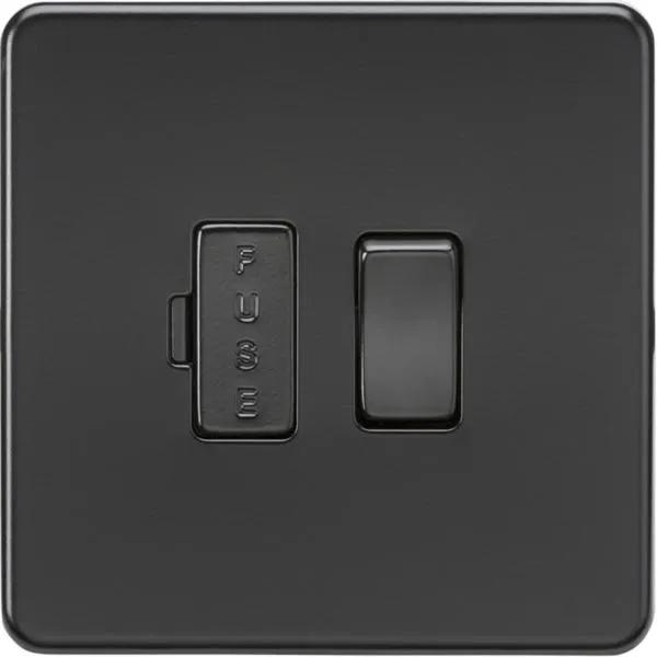 Screwless 13A Switched Fused Spur Unit – Matt Black with black fuse cover