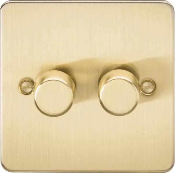 Flat Plate 2G 2 way 10-200W (5-150W LED) trailing edge dimmer – Brushed Brass (Brushed Brass)