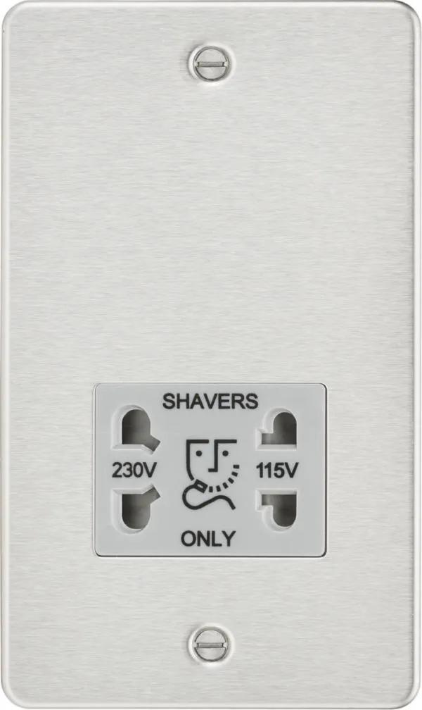 Flat plate 115/230V dual voltage shaver socket – brushed chrome with grey insert (Brushed Chrome Grey)