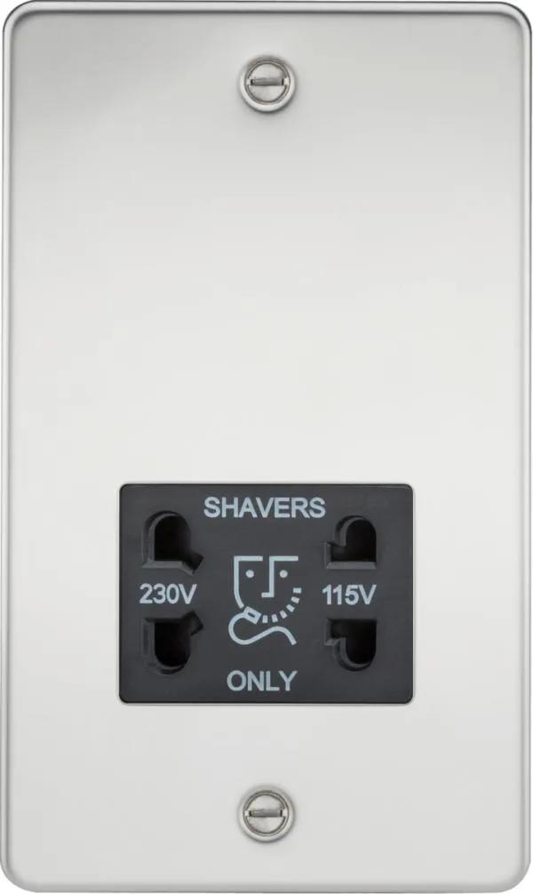 Flat Plate 115/230V dual voltage shaver socket – polished chrome with black insert (Polished Chrome Black)