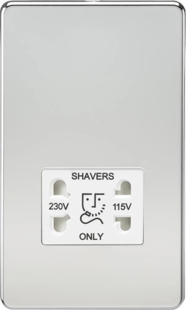 Screwless 115V/230V Dual Voltage Shaver Socket – Polished Chrome with White Insert (Polished Chrome White)