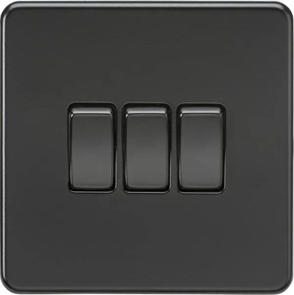 Screwless 10AX 3G 2-Way Switch – Matt Black with black rockers