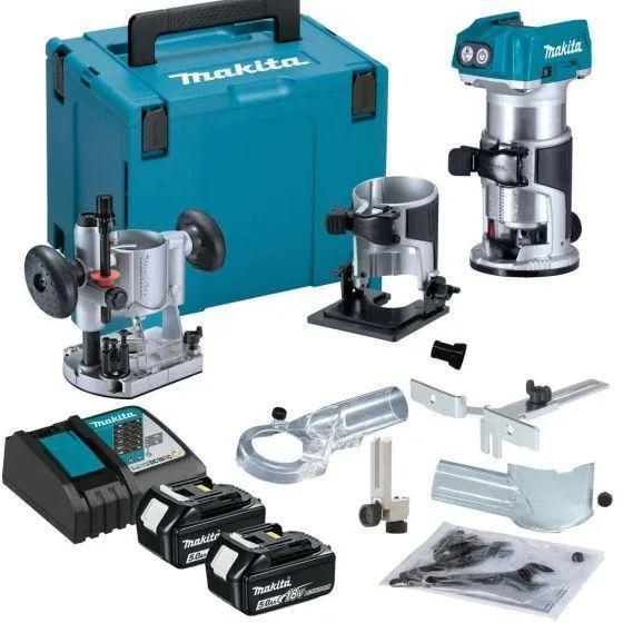 Makita DRT50RTJX2 18V Brushless Router Trimmer With Bases & 2x 5Ah Batteries