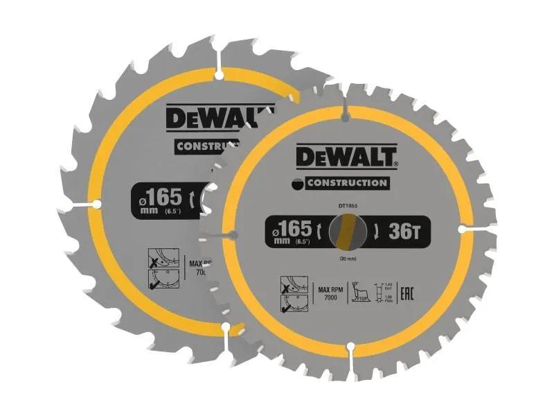 DEWALT DT90270 Construction Circular Saw Blade 2 Pack 165mm x 20mm x 24T/36T